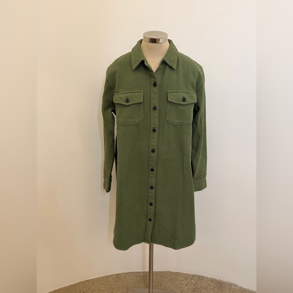 Outerknown Olive Green Long-Sleeve Button Front Shirt Dress